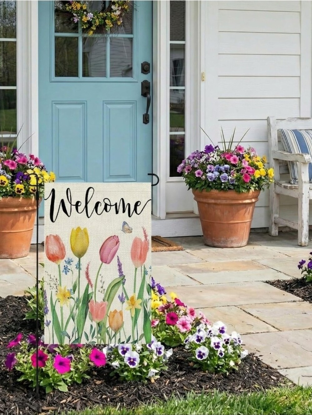 Double-Sided Welcome Tulip Garden Flag 12x18 NWT